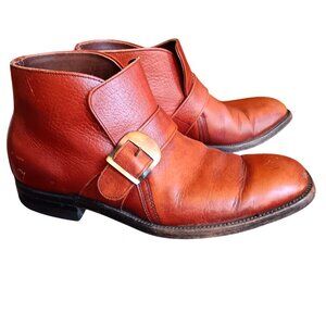 8D Vintage 70's Leather Monk Strap Ankle Boots Mod Glam Rock Bowie Square Toe